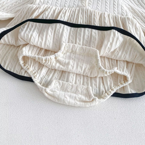 2 Pc Baby Girl Piping Trim Cable Knit Sweater Dress