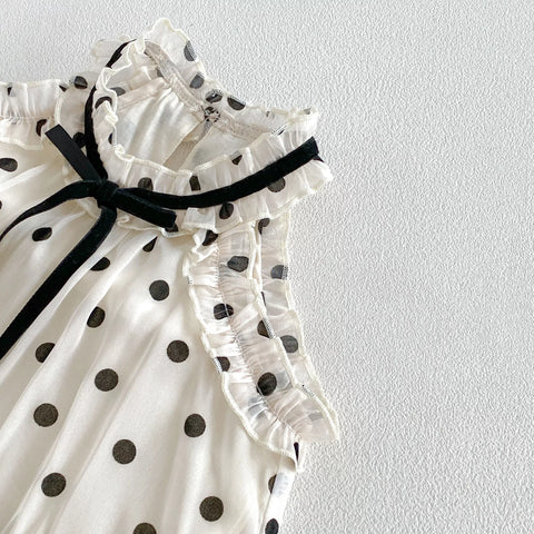 Baby Girl Chic Halter Polka Dot Bow Tie Bodysuit Dress