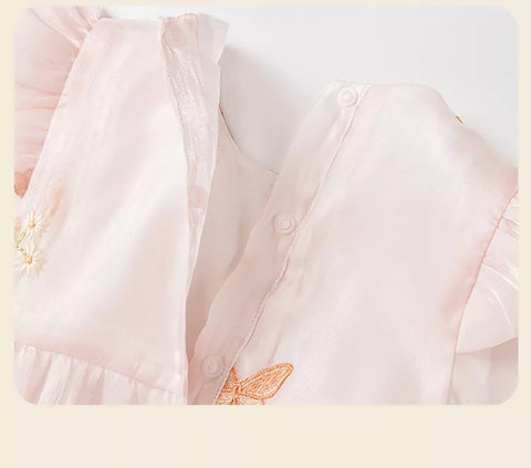 2 Pc Baby Girl Butterfly Sateen Dress with Hat