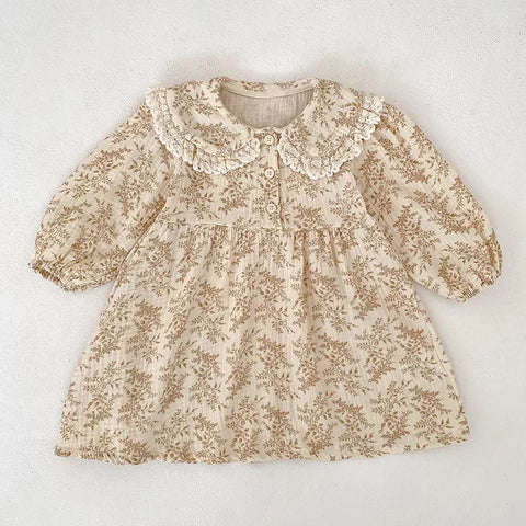 Girls Autumn Floral Print Collar Dress Or Bodysuit