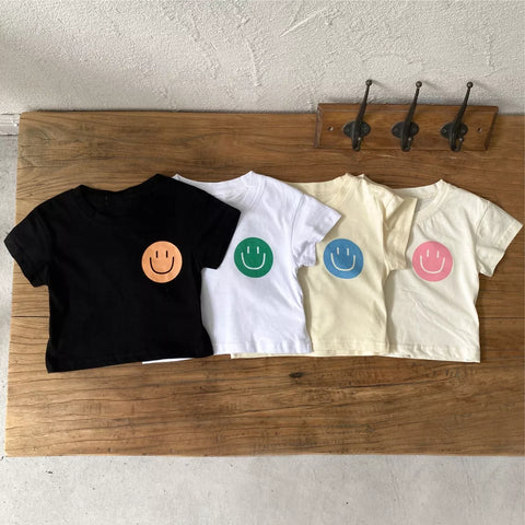 2 Pc Unisex Baby Happy Face Tee and Gingham Shorts
