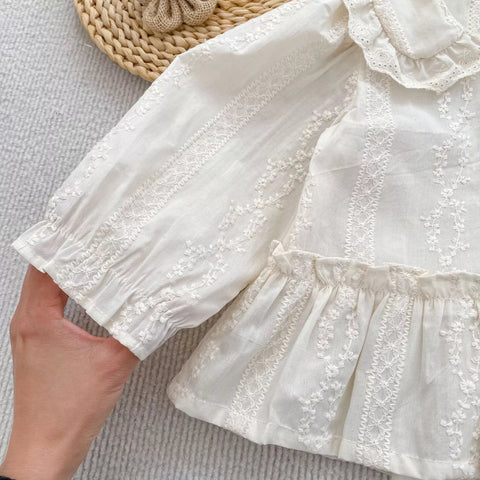Girl Vintage Embroidered Ruffle Collar Blouse