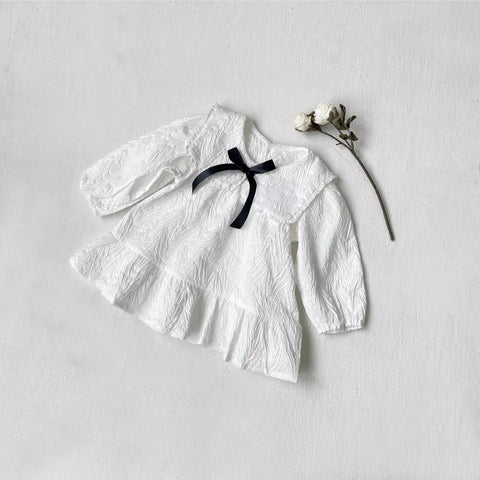 Baby Girl Textured Butterfly Collar Bow Dress