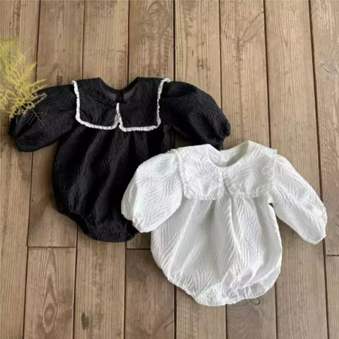 Baby Girl Textured Butterfly Bow Collar Bodysuit