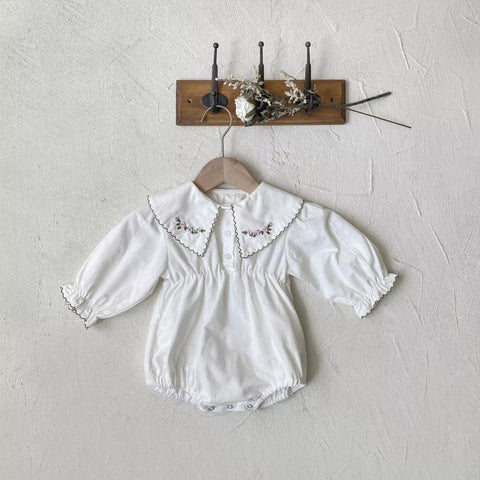 Baby Girl Floral Embroidered Collar Autumn Romper