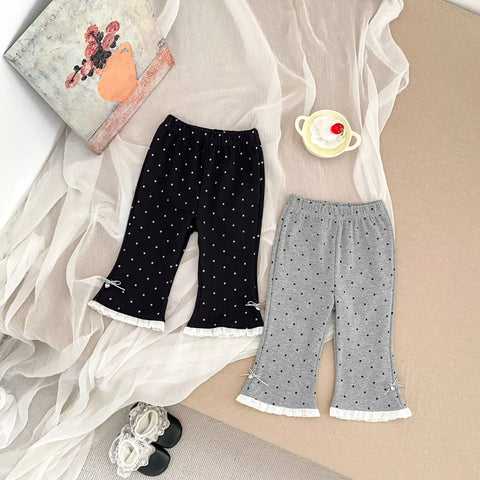 Girls Polka Dot Lace Trim Flare Pants