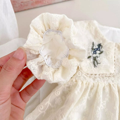 Baby Girl Floral Embroidered Lace Collar Romper Dress