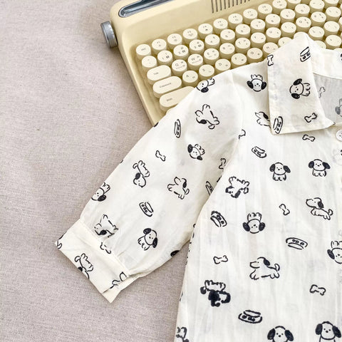 2 Pc Baby Boy Puppy Print Shirt & Overalls Set