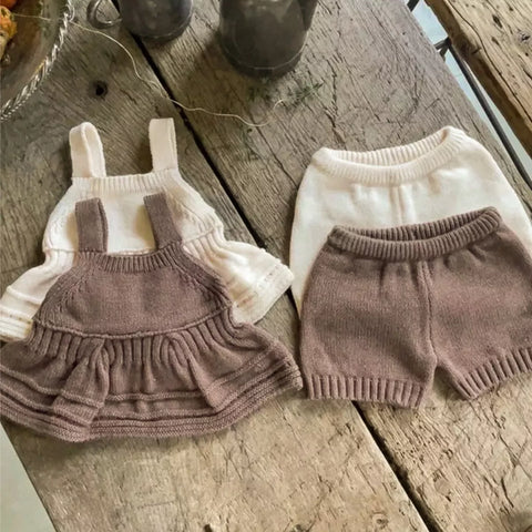 2 Pc Baby Girl Knit Ruffle Top & Bloomer Shorts Set