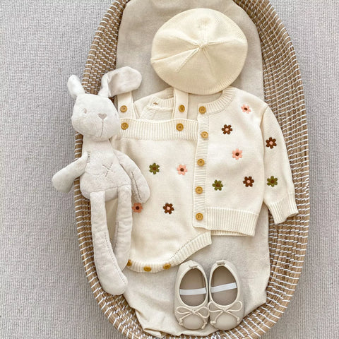 2 Pc Baby Girl Knit Cardigan and Bodysuit Set