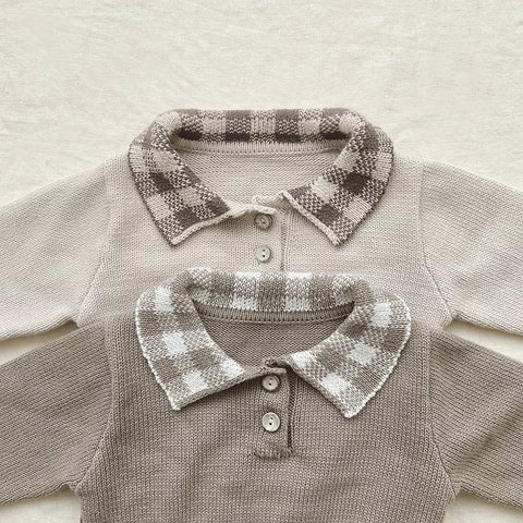 Baby Girl Knit Gingham Polo Bodysuit