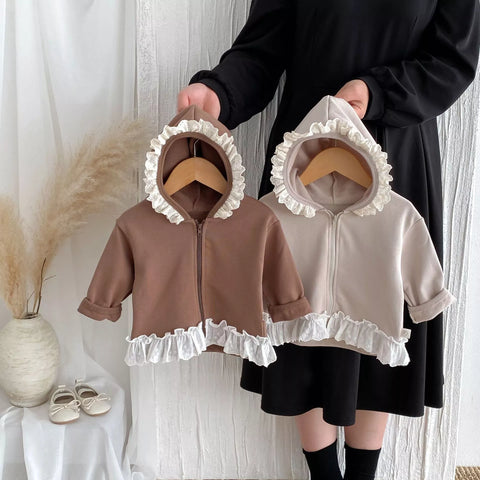 Girls Lace Ruffle Hem Hoodie