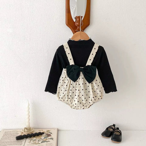 2 Pc Baby Girl Polka Dot Bow Bodysuit Set
