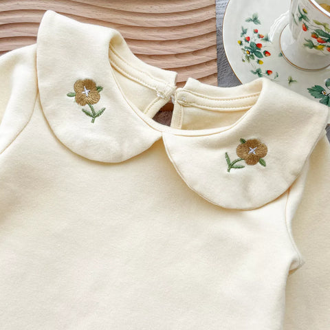 2 Pc Baby Girl Flower Emb Bodysuit Set