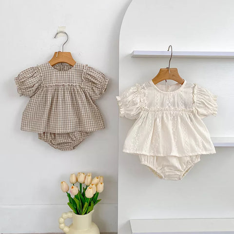 2 Pc Baby Girl Cotton Bloomer Shorts Set