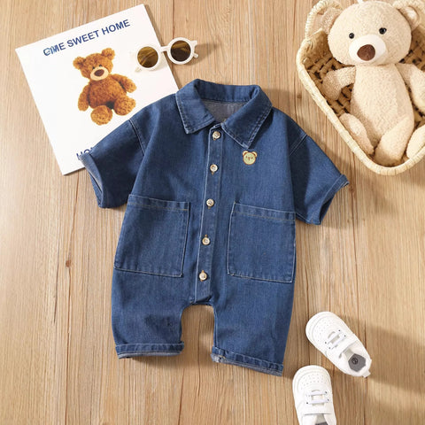 Baby Boy Denim Romper Bear Patch