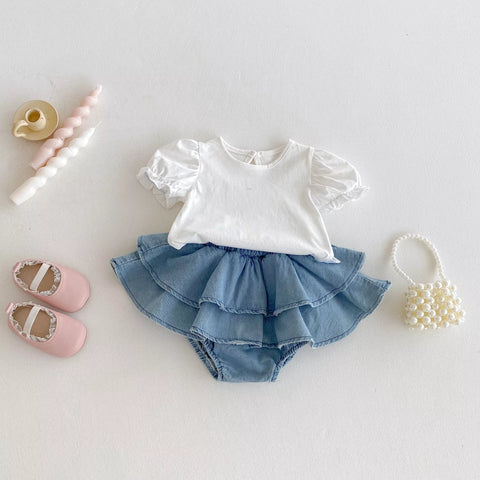 2 Pc Baby Girl T-shirt Denim Skirt Set