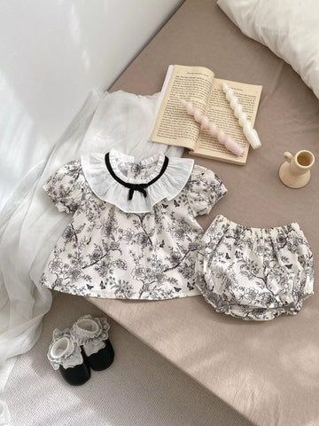 2 Pc Baby Girl Parisian Style Spring Print Set