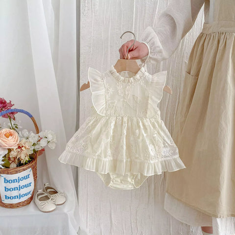 Baby Girl Embroidered Lace Flutter Sleeve Dress
