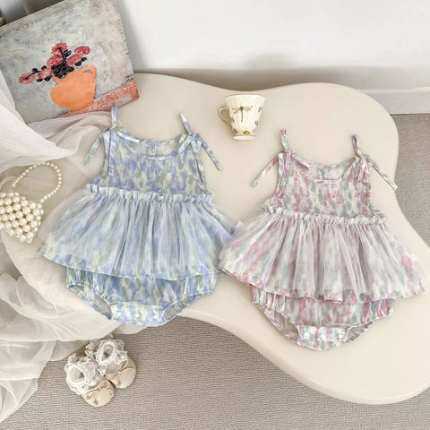 Baby Girl Watercolor Tulle Skirt Bodysuit