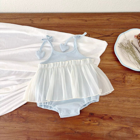 Baby Girl Waffle Knit Heart Cami Tutu Bodysuit Dress