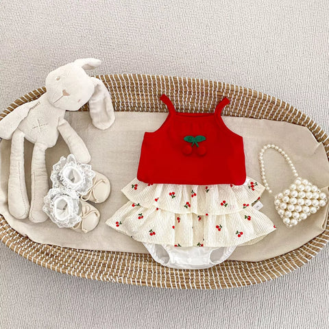 2 Pc Baby Girl Cherry Tank Top with Bloomer Skirt