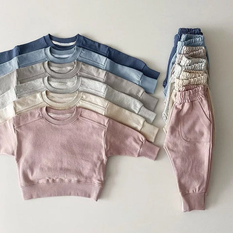 Kids Casual Solid Sweat Shirt and Pants Set