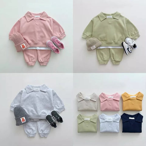 2 Pc Baby Toddler Collar Sweatshirt & Pants Set