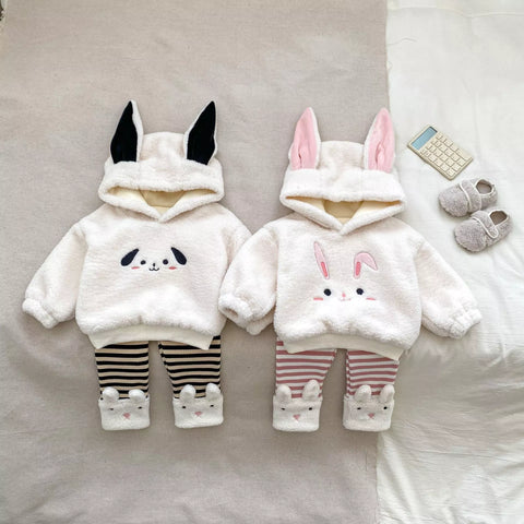 Baby Thick Fleece Rabbit Hoodie and Leggings Set