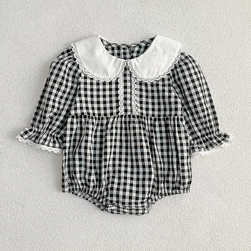Girls Long Sleeve Gingham Collar Dress/ Bodysuit