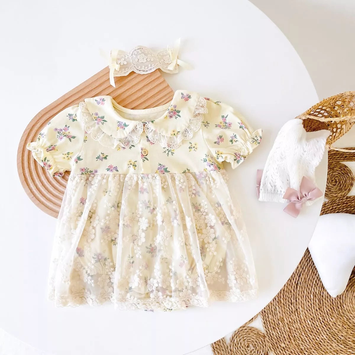 Baby Girl Lace and Floral Collar Sun Dress