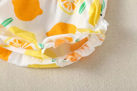 3 Pc Baby Girl Lemon Print Smock Top & Shorts