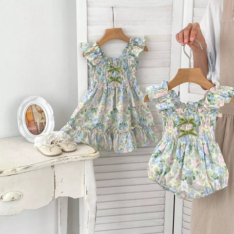 Girls Watercolor Floral Smocked Dress/Bodysuit
