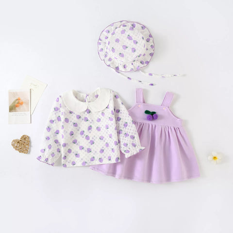 3 Pc Baby Girl Berries Overall Dress w/ Hat
