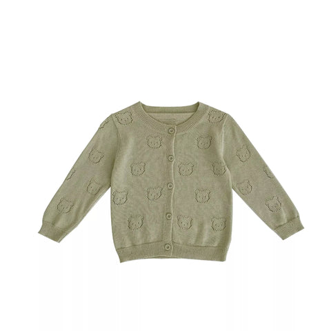 Baby Girl Pointelle Bear Thin Cardigan