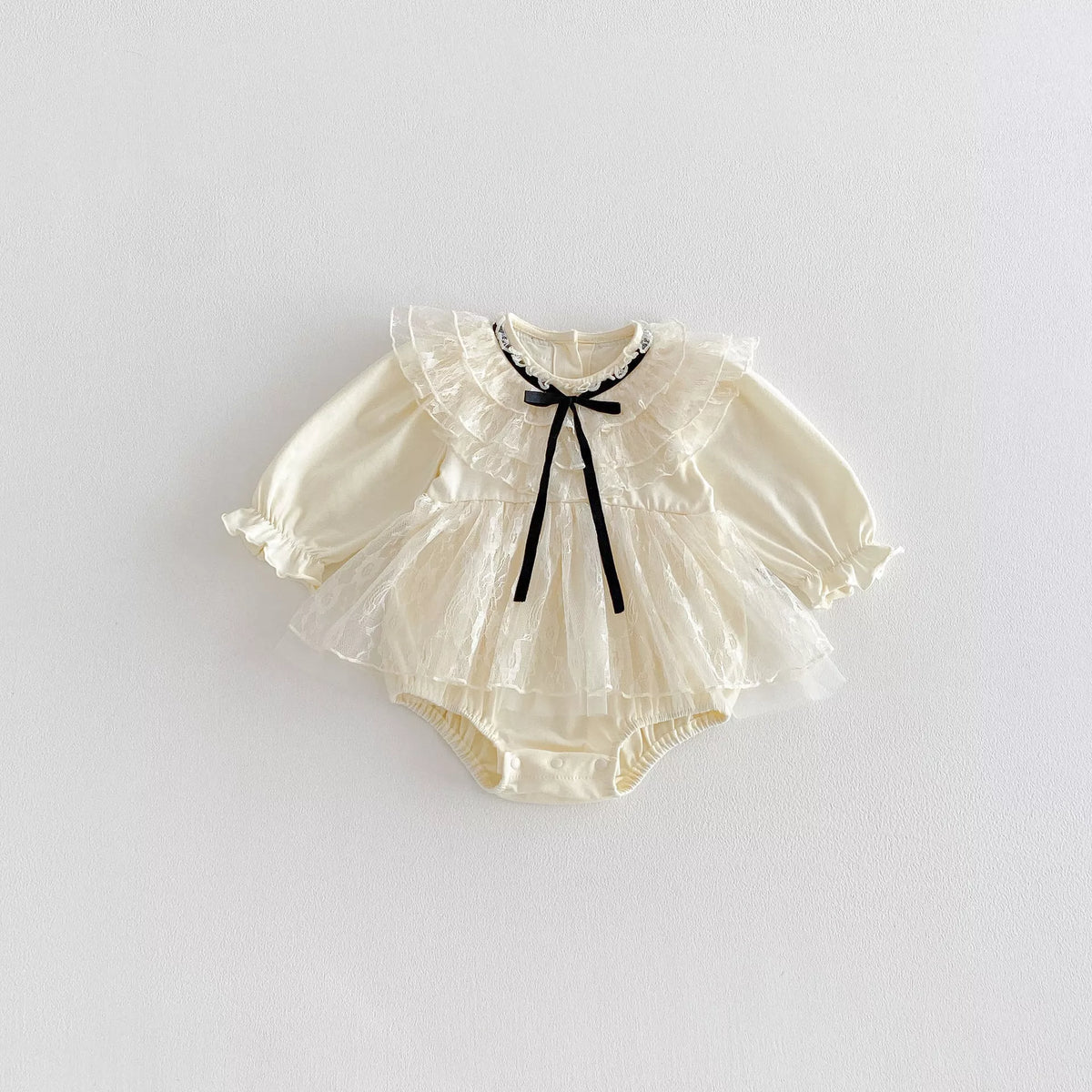 Baby Girl Romantic Lace Contrast Ribbon Bow Tie Dress
