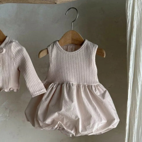 2 Pc Baby Girl Ribbed Cardigan & Bubble Hem Dress