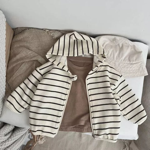 Unisex Kids Stripe Knitted Zip Up Hoodie