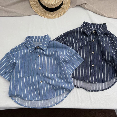 Boys Vertical Stripe Oversize Pocket Shirt