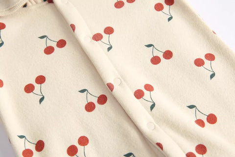 Baby Girl Cherry Print Ruffle Hooded Romper