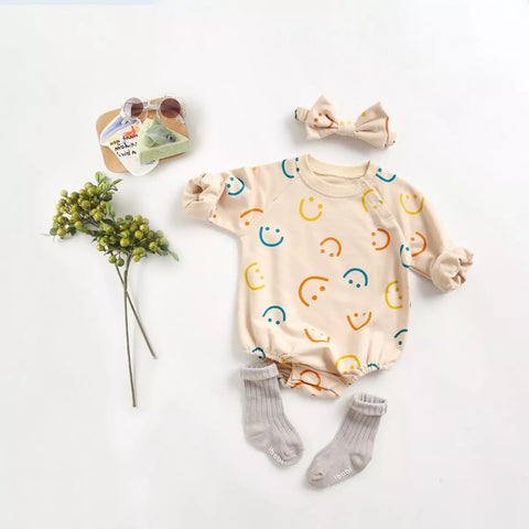 2 Pc Baby Girl Smiley Face Print Sweater Bodysuit