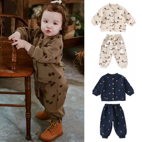 2 Pc Baby Print Cardigan Sweater Set
