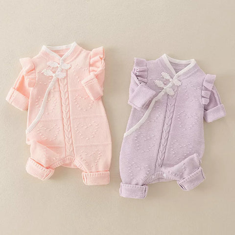 Baby Girl Knit Mandarin Collar Romper