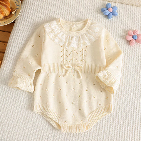 Baby Girl Knitted Pattern Lace Collar Bodysuit