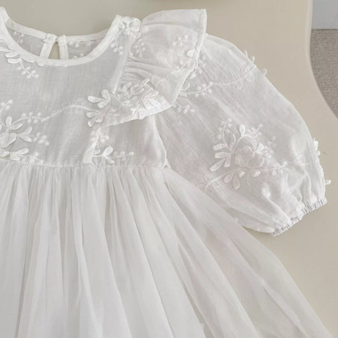 2 Pc Baby Girl Sheer Floral Dress with Bonnet