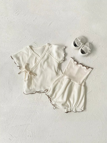 3 Pc Baby Girl Lettuce Edge Waffle Knit Set