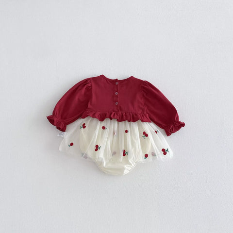 Baby Girl Cherry Long Sleeve Bodysuit Dress