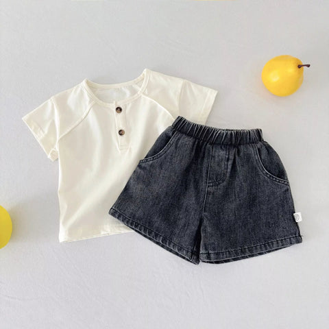 2 pc Baby Boy Tee & Denim Shorts Set