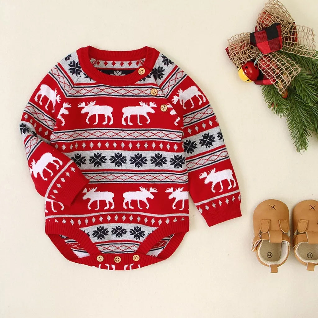 Unisex Baby Reindeer Christmas Sweater Bodysuit