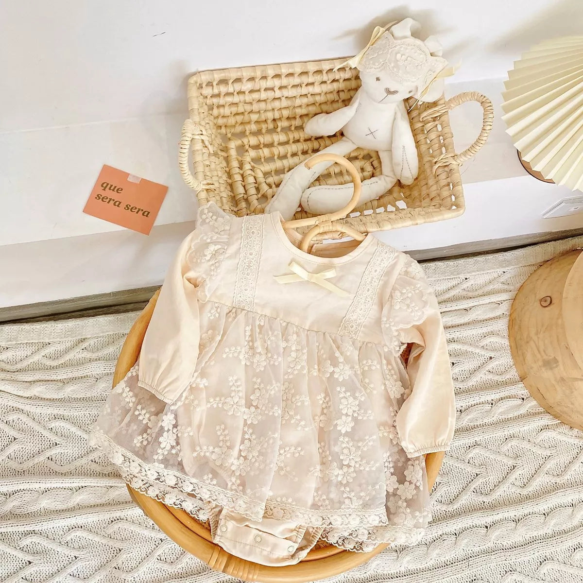 2 Pc Baby Girl Sheer Floral Lace Bodysuit Dress